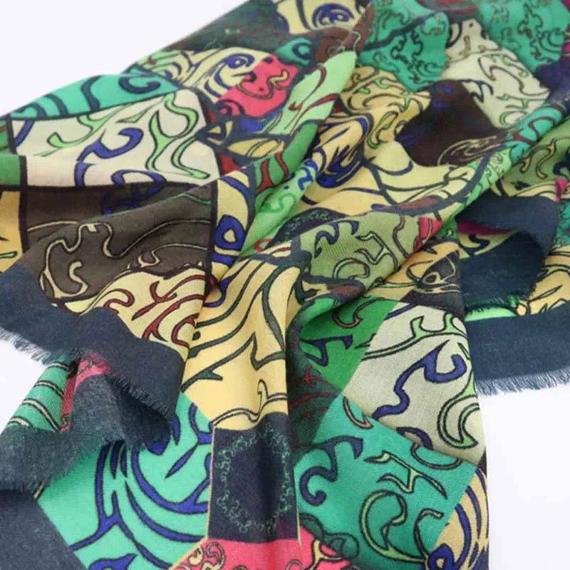 Vintage Silk and Wool Scarf Cloud Pattern 87x87cm & 100x100cm - Image 11