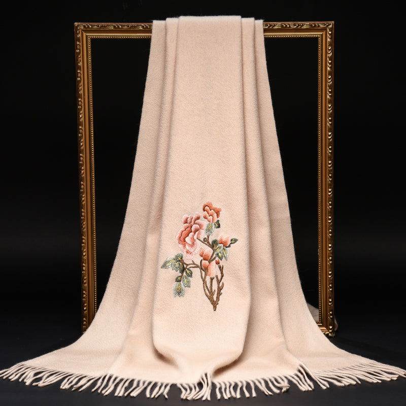 Handcrafted Su Embroidery Cashmere Scarf Warm Winter 200x70cm - Image 13