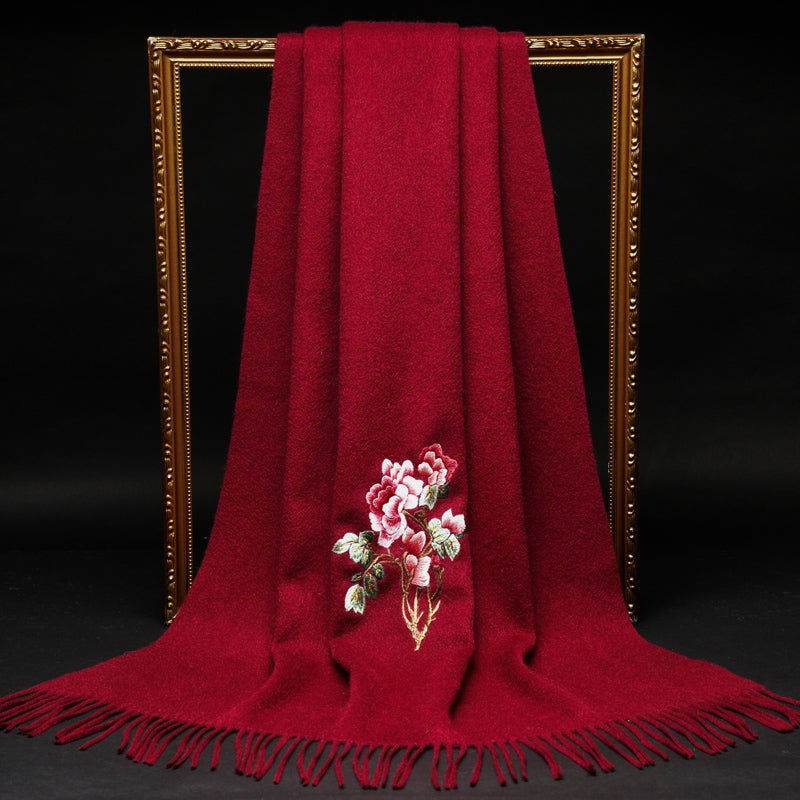 Handcrafted Su Embroidery Cashmere Scarf Warm Winter 200x70cm - Image 11