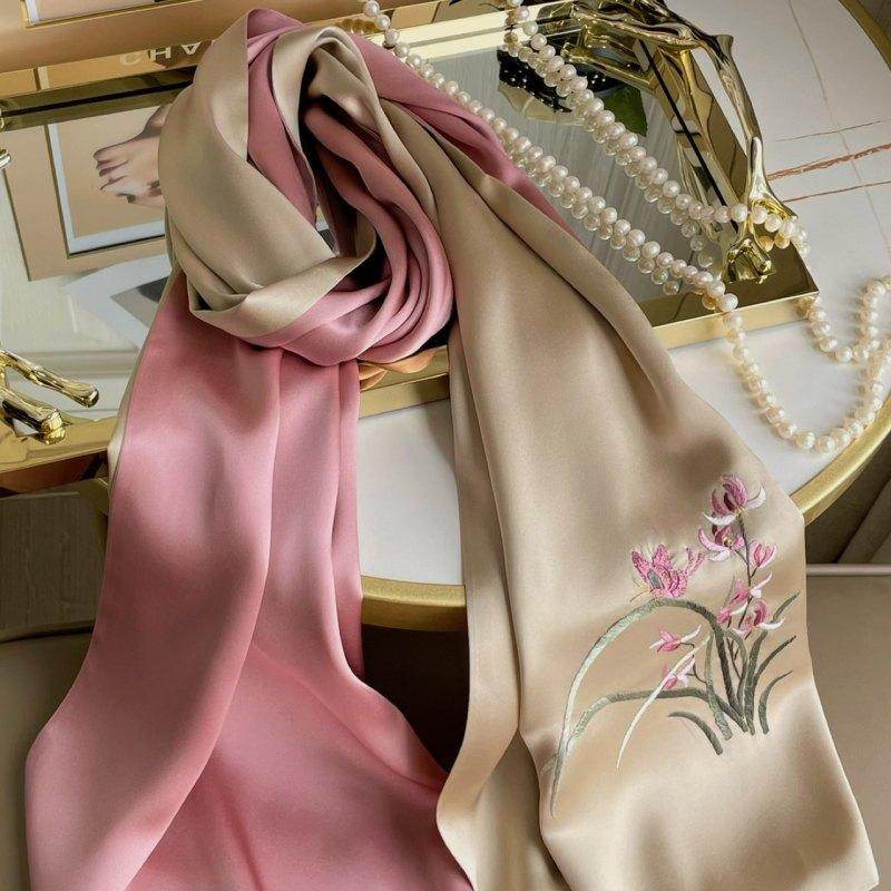 Hand Embroidered Suzhou 16 Momme Silk Scarf Luxury 155x35cm - Image 10