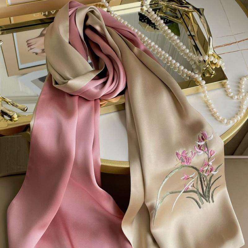 Hand Embroidered Suzhou 16 Momme Silk Scarf Luxury 155x35cm - Image 11