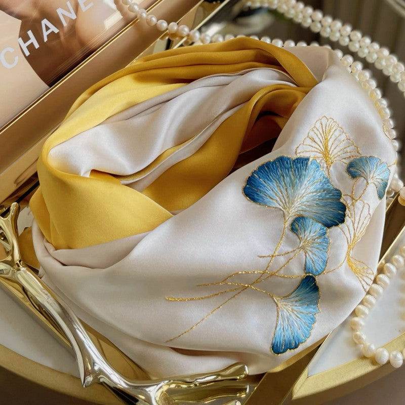 Handmade Suzhou Embroidery 16 Momme Silk Scarf 155x35cm - Image 2
