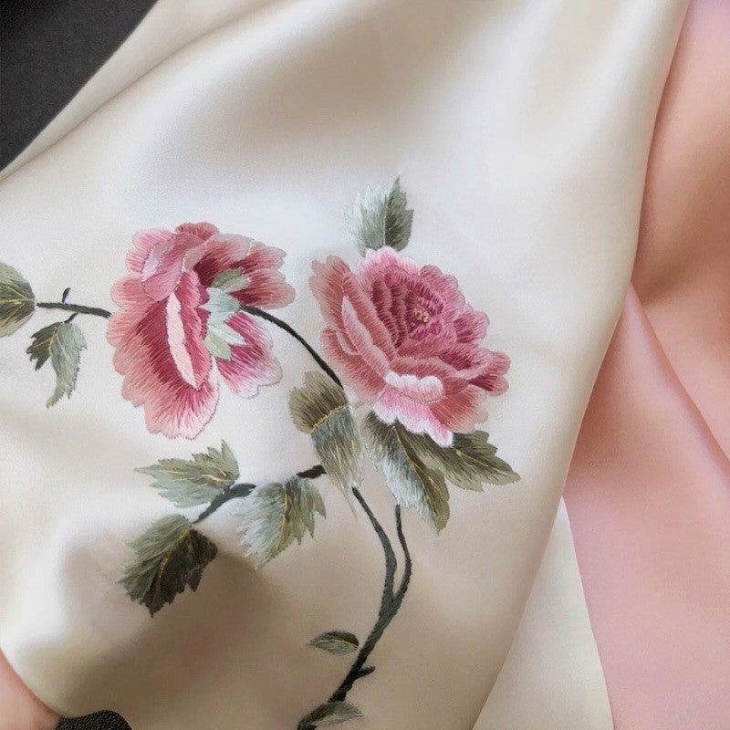 Handmade Su Embroidery 16 Momme Silk Scarf Peony 155x35cm - Image 5