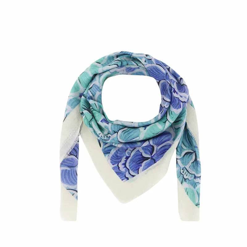 100% Wool Winter Square Scarf Elegant Peony 100x100cm - Image 8