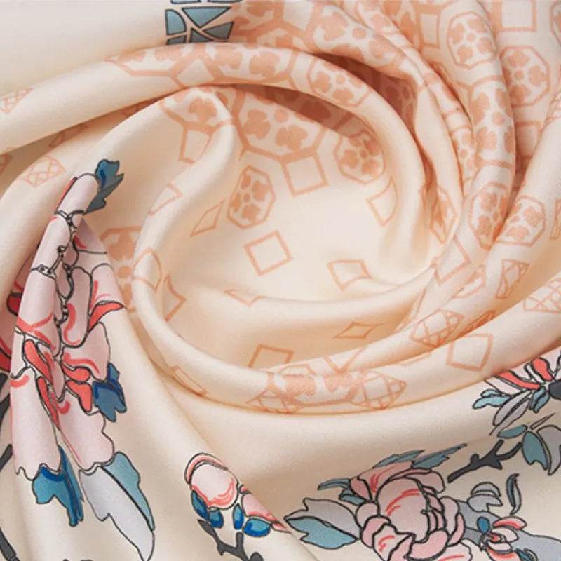 100% Mulberry Silk Jiangnan Bloom Silk Square Scarf 68 x 68 Cm - Image 6