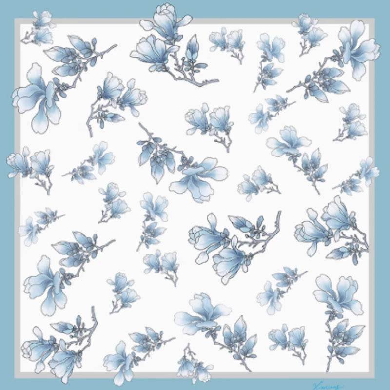 Mulberry Silk 16 Momme Square Scarf Magnolia Blossom Design 68 x 68 Cm - Image 12