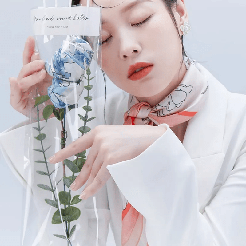 Mulberry Silk 16 Momme Square Scarf Magnolia Blossom Design 68 x 68 Cm - Image 4