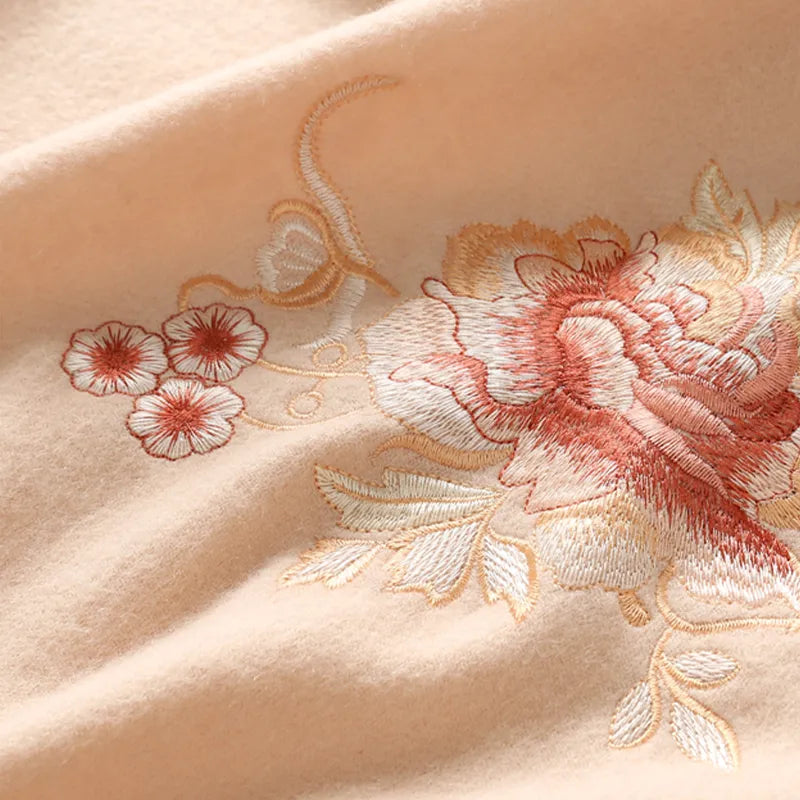 Embroidery Premium 100% Wool Cashmere Scarf Prosperous Peony Pattern 200 x 60 cm - Image 17