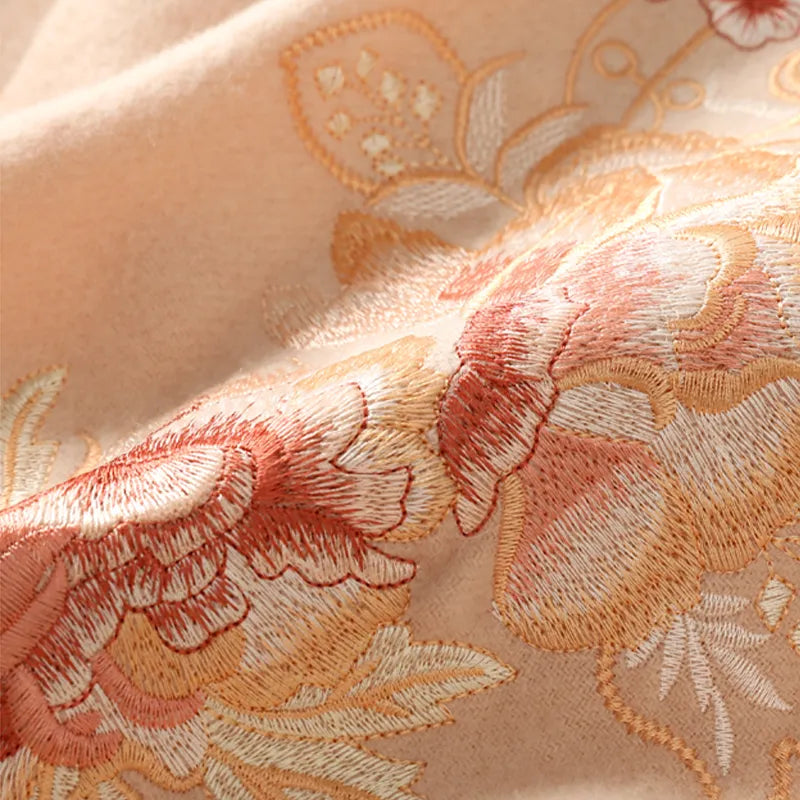 Embroidery Premium 100% Wool Cashmere Scarf Prosperous Peony Pattern 200 x 60 cm - Image 16