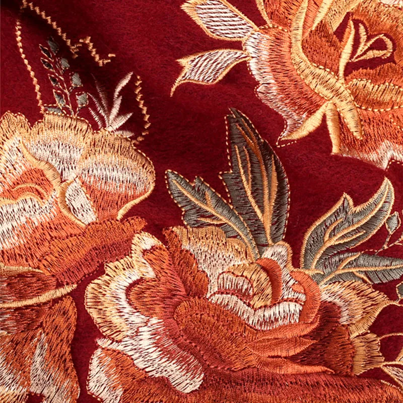 Embroidery Premium 100% Wool Cashmere Scarf Prosperous Peony Pattern 200 x 60 cm - Image 13