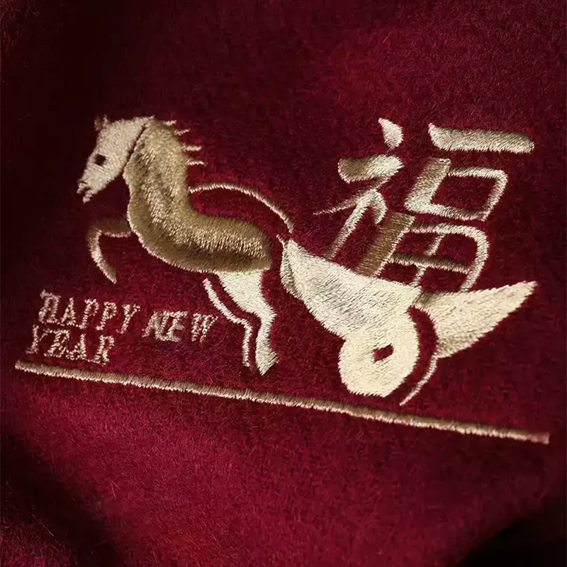 Luxury Embroidered Wool Cashmere Scarf – Galloping Horse of Fortune 2026 - Image 4