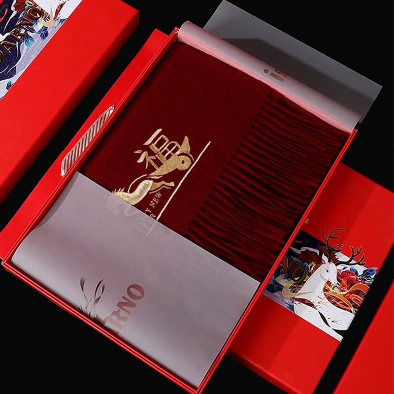 Luxury Embroidered Wool Cashmere Scarf – Galloping Horse of Fortune 2026 - Image 3