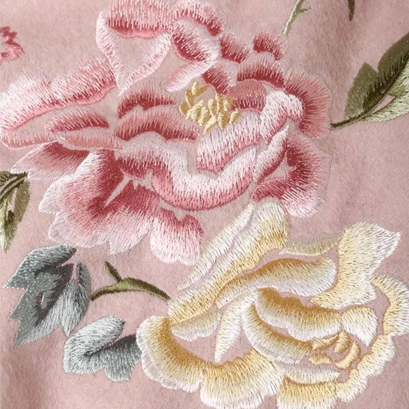 Embroidery Premium 100% Wool Cashmere Scarf Hydrangea Peony Pattern 200 x 70 cm - Image 10