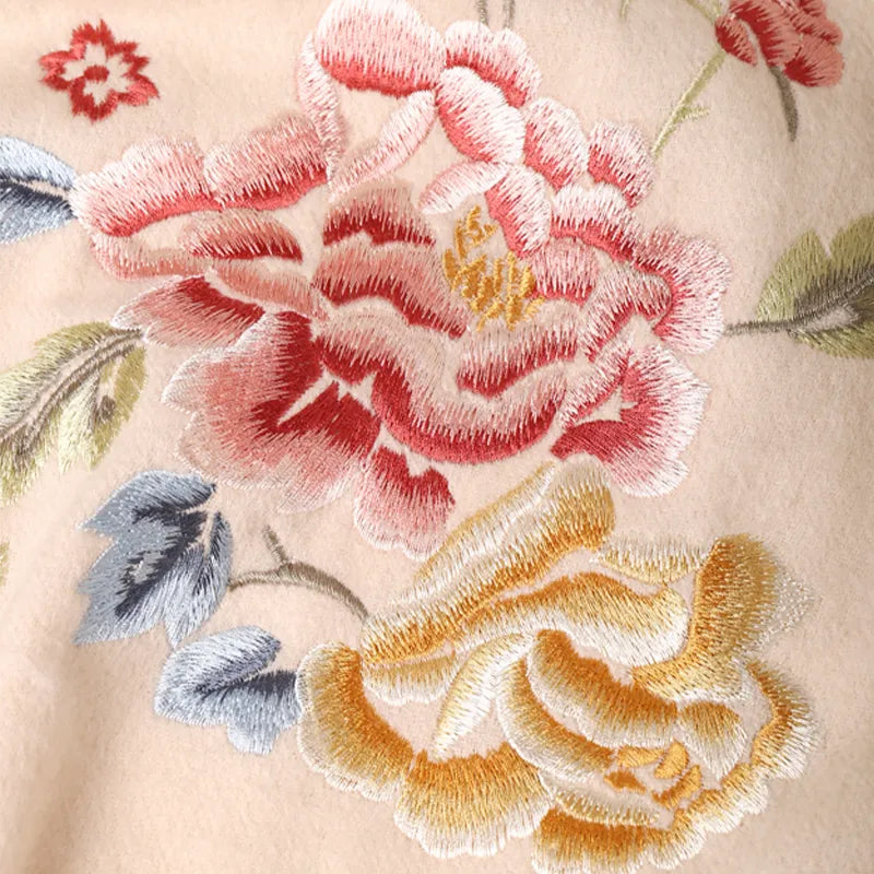 Embroidery Premium 100% Wool Cashmere Scarf Hydrangea Peony Pattern 200 x 70 cm - Image 11