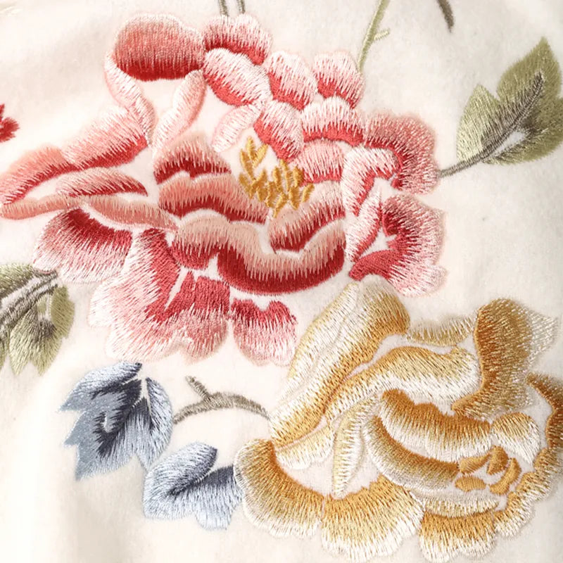Embroidery Premium 100% Wool Cashmere Scarf Hydrangea Peony Pattern 200 x 70 cm - Image 12