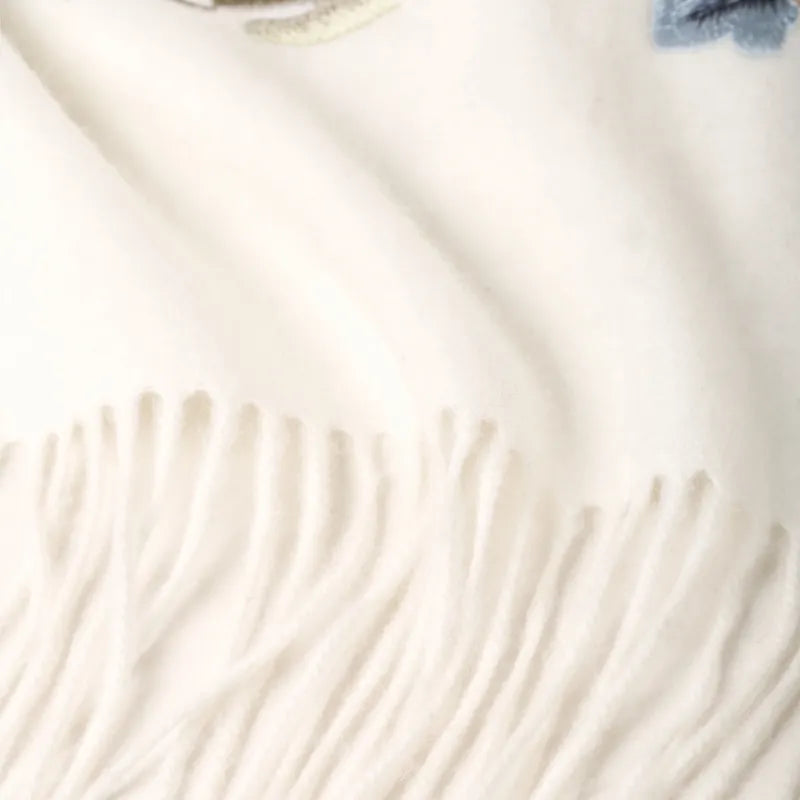 Embroidery Premium 100% Wool Cashmere Scarf Hydrangea Peony Pattern 200 x 70 cm - Image 17