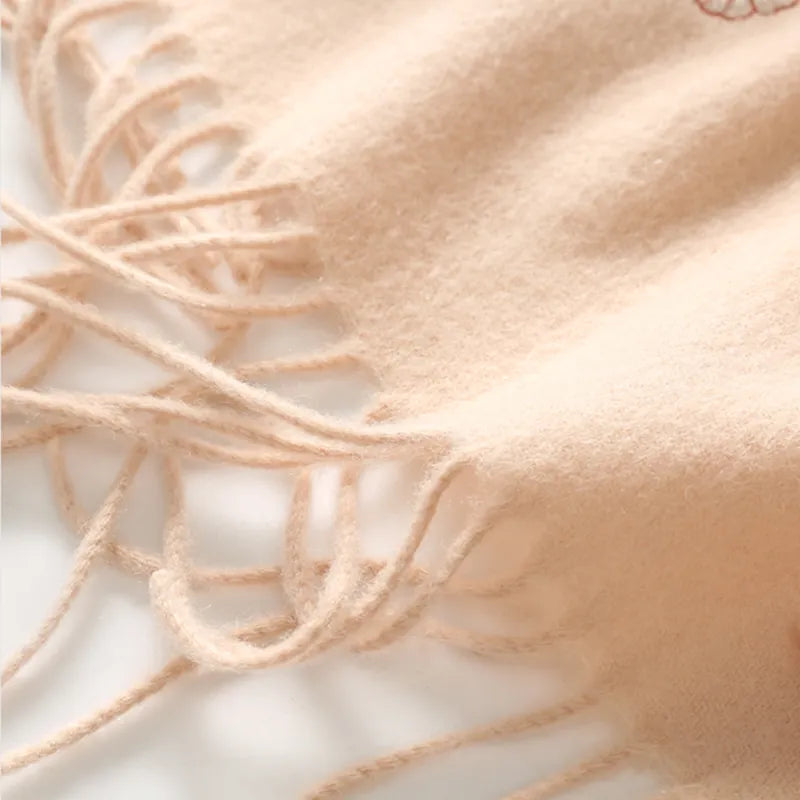 Embroidery Premium 100% Wool Cashmere Scarf Prosperous Peony Pattern 200 x 60 cm - Image 18