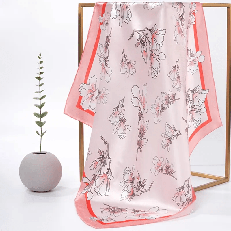 Mulberry Silk 16 Momme Square Scarf Magnolia Blossom Design 68 x 68 Cm - Image 7