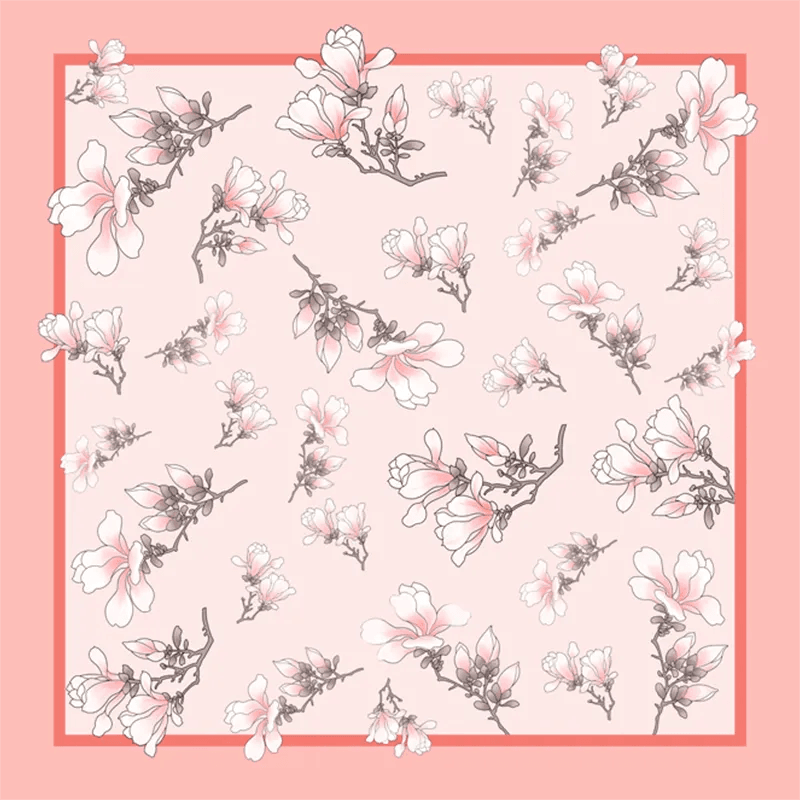 Mulberry Silk 16 Momme Square Scarf Magnolia Blossom Design 68 x 68 Cm - Image 11